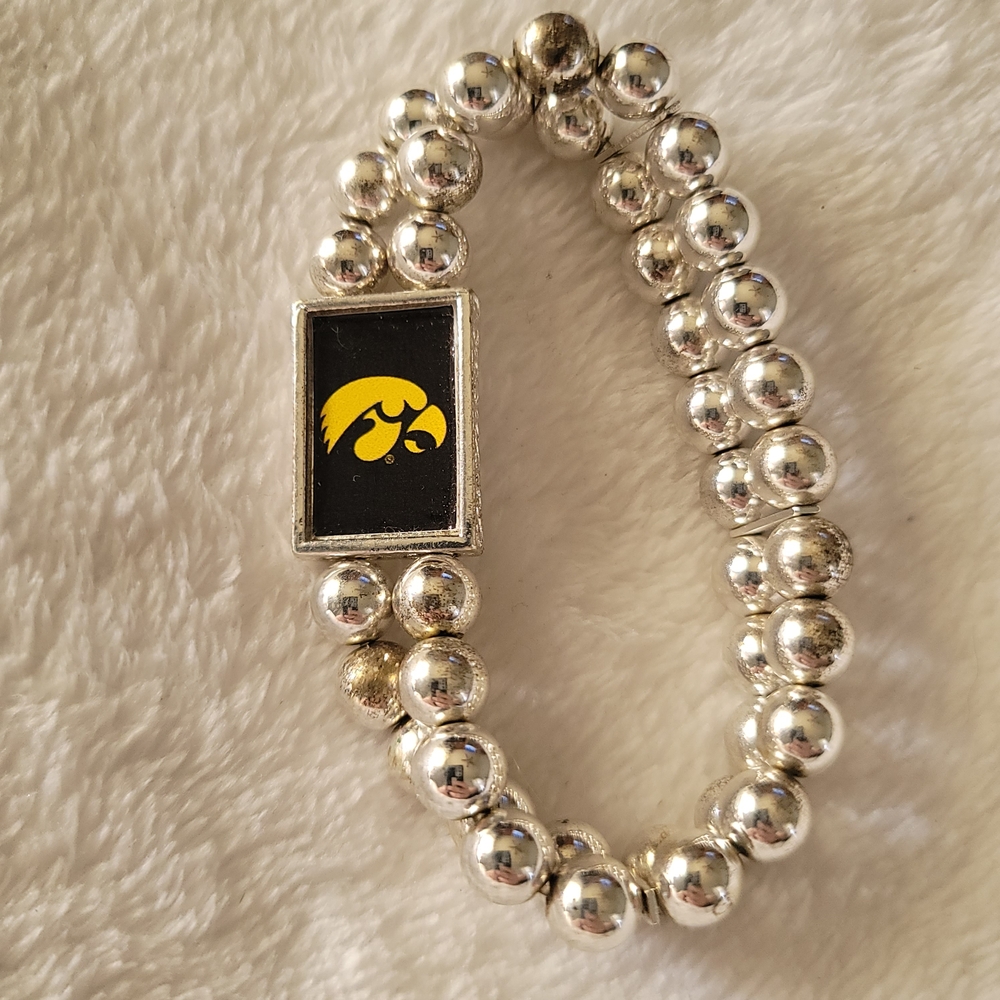 Iowa Hawkeyes Bracelet Silver Beads Double Strand‎ Enamal Tiger Hawk Hawks Gift